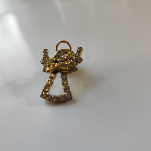 Vintage Angel Brooch Pin Rhinestones Gold-Tone Finish Halo and Bowtie - Picture 2 of 5